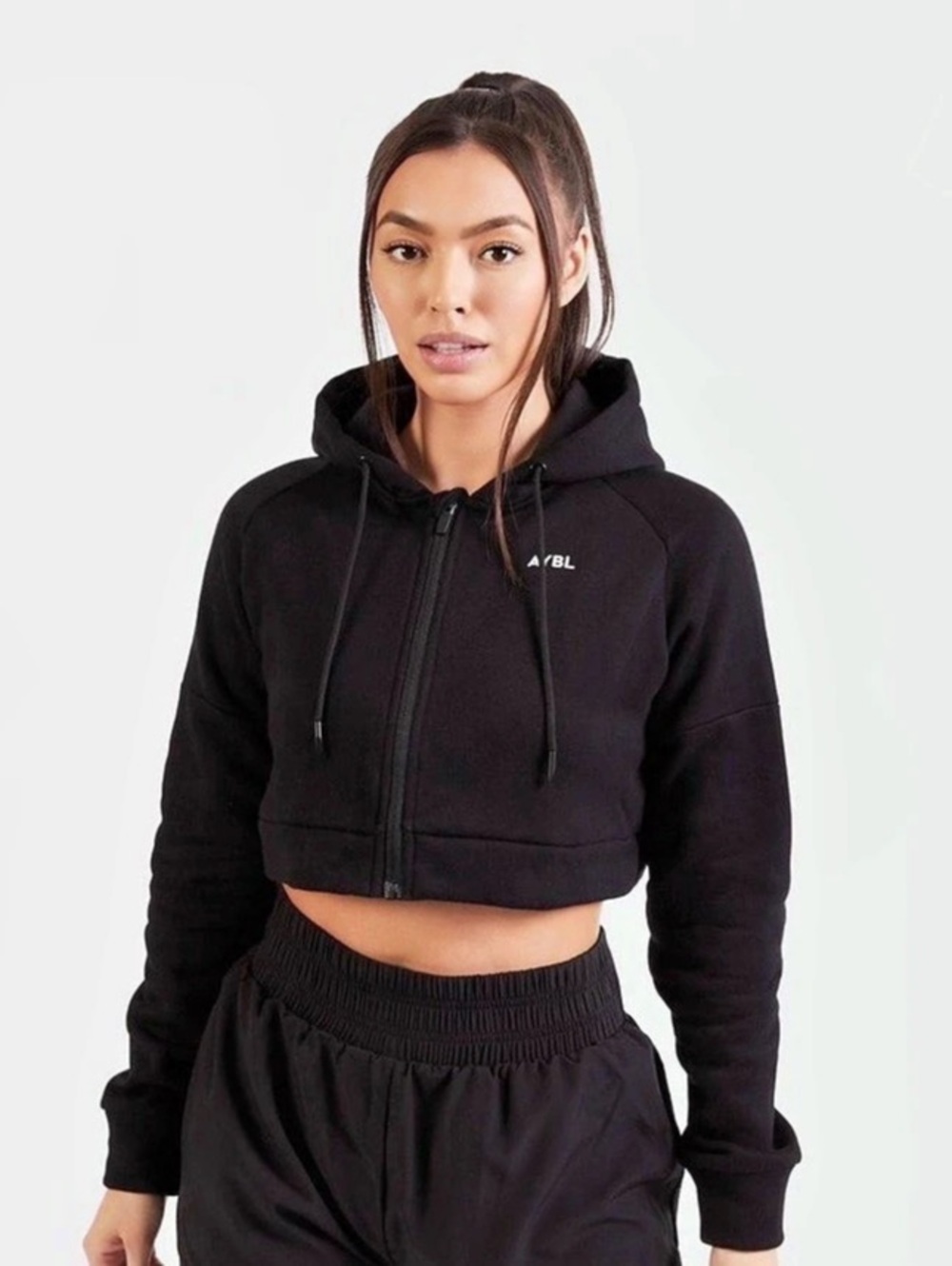 AYBL Empower Seamless Crop Zip Jacket Black Cropped Hoodie